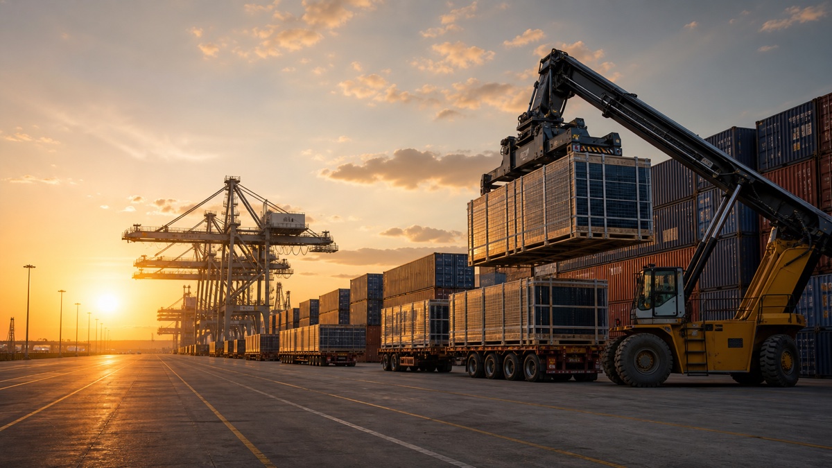 Container port with solar project cargo logistics