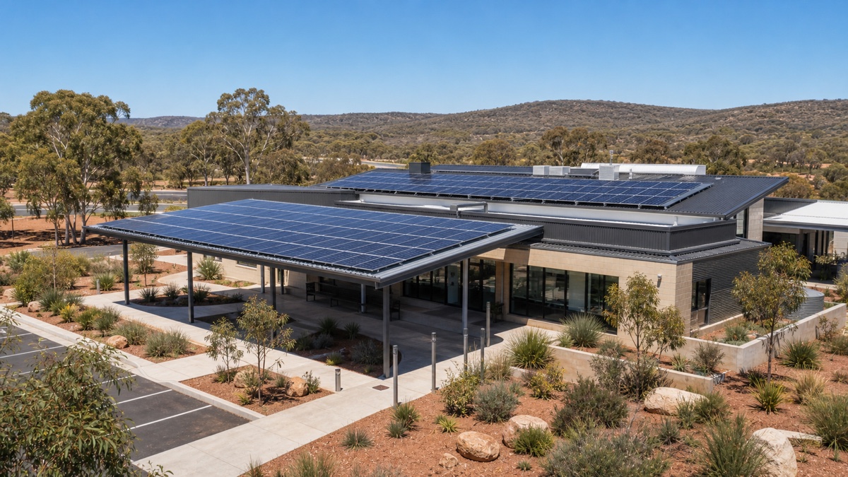 Infrastructure-scale solar array near civic buildings