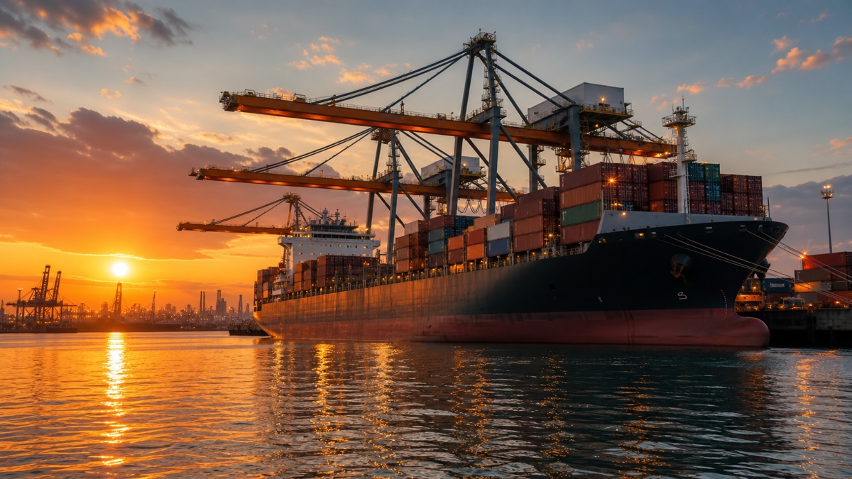 Port logistics area with container movement for industrial supply